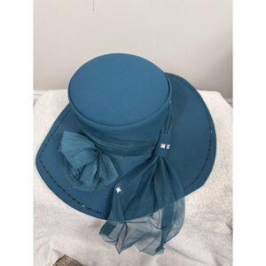 Nubiano Teal Green Dress Hat With Beading, Rhinestones And Fabric Flower